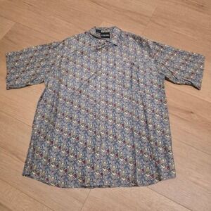 COLORE ITALIA Silk Geometric Print Short Sleeve Button Up Shirt Mens L VTG Inspo